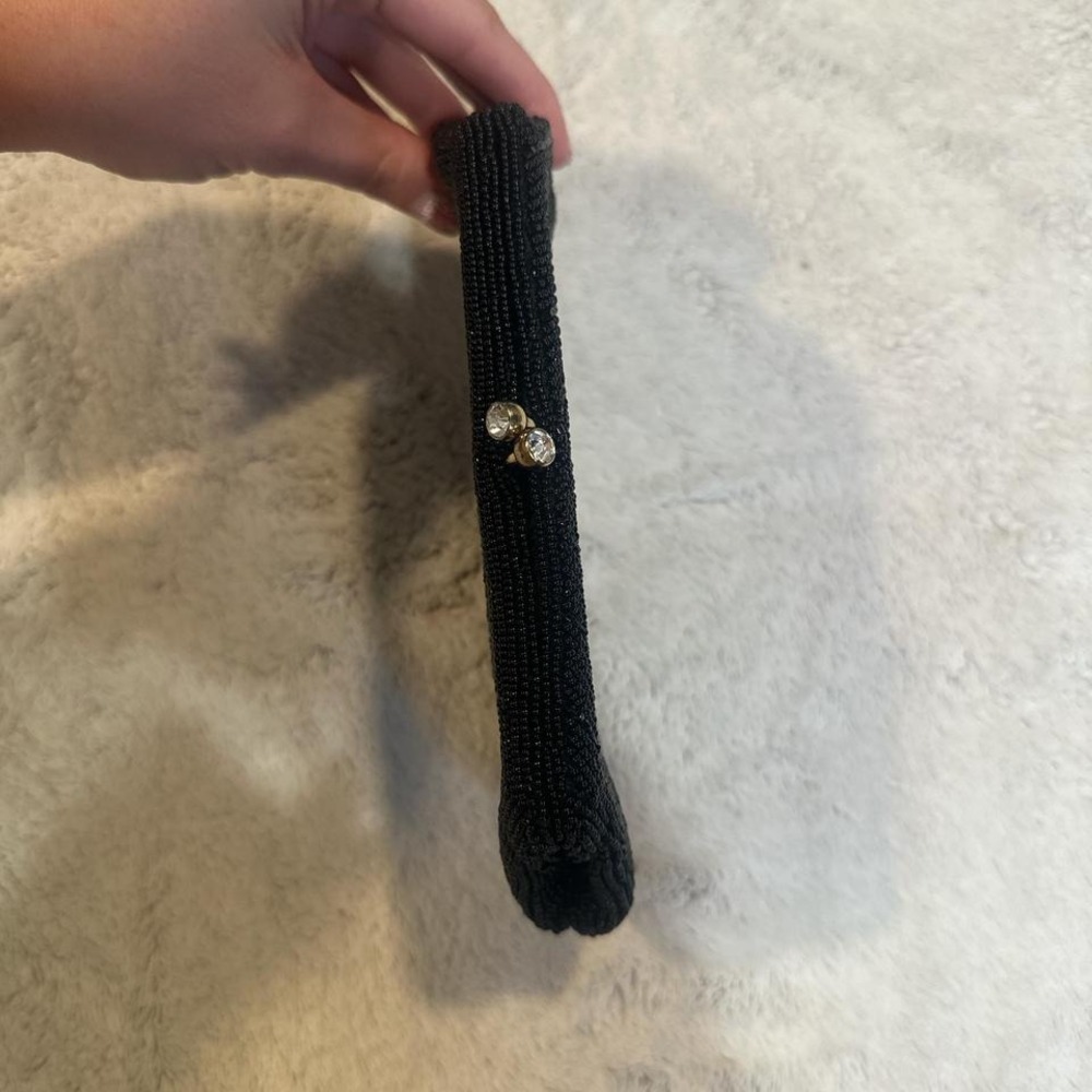 Vintage Black beaded clutch purse with gold diamond clasp - Picture 6 of 8